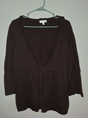 Fashion Bug Brown Ruffle-Trim Cardigan Sweater